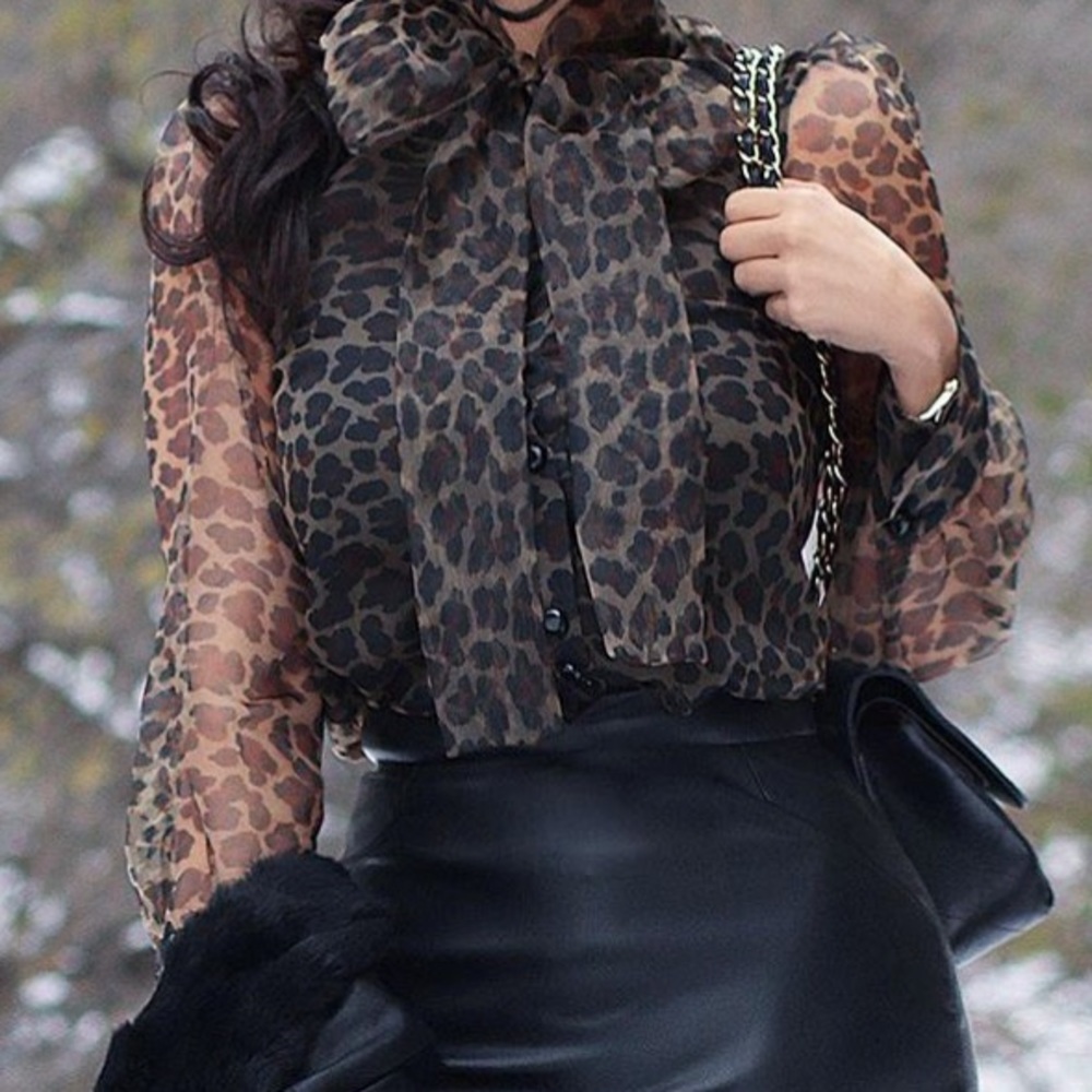 Zara animal print blouse with tie